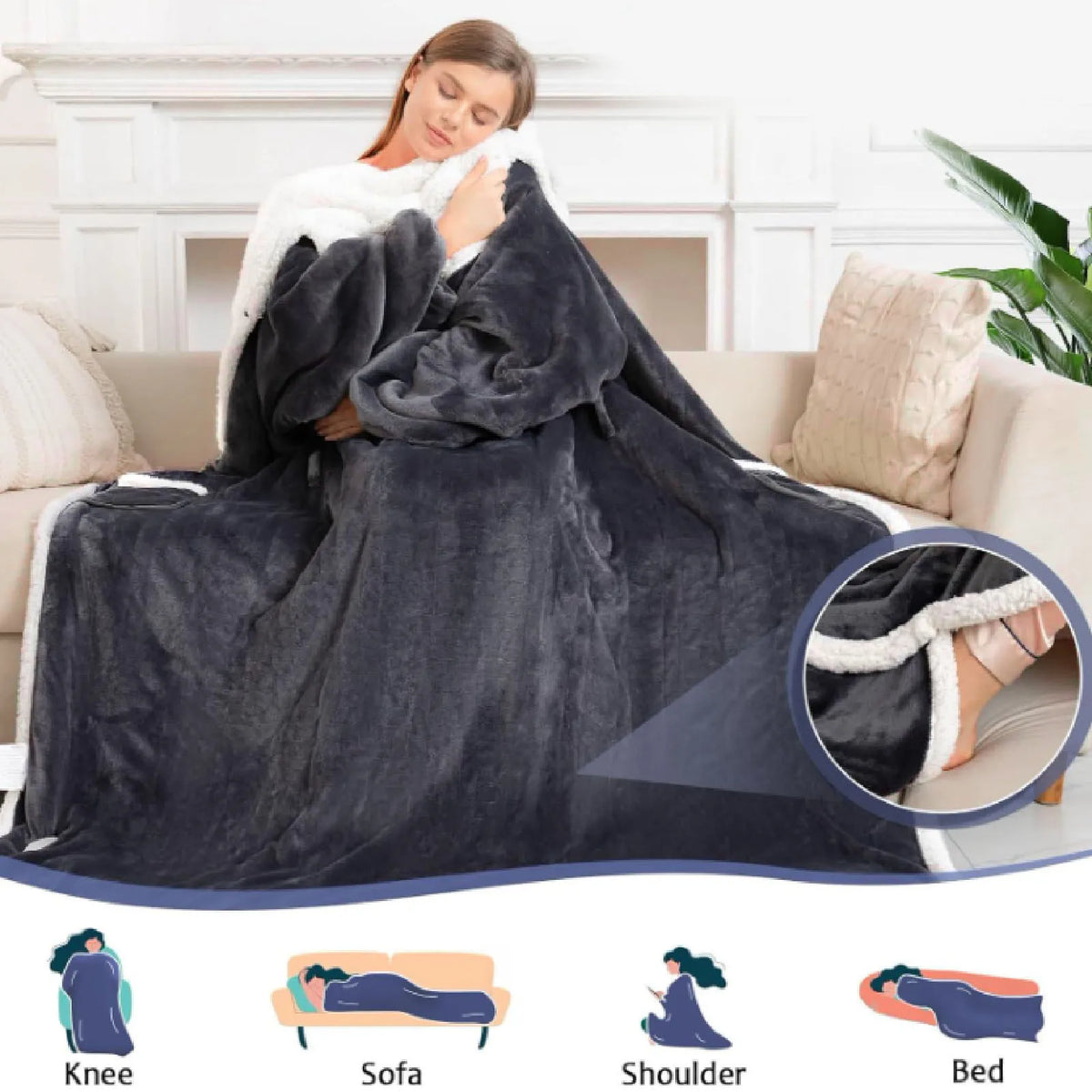 Electric Wearable Blanket with Sleeves